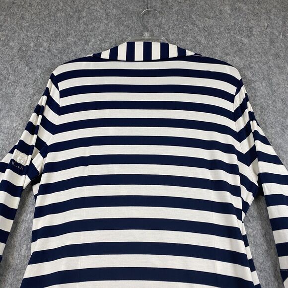 Soft Surroundings Women's Large Navy White Stripe V Neck Side Wrap Dress - Picture 12 of 14